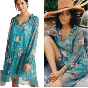 Maeve Women Teal Emmy Floral Tunic Party/Cocktail Dress Size XS